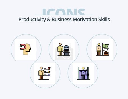 Téléchargez les illustrations : Productivity And Business Motivation Skills Line Filled Icon Pack 5 Icon Design. leadership. hand. forward. business. podium - en licence libre de droit