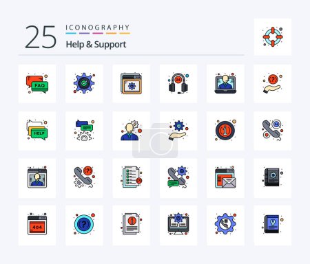 Ilustración de Ayuda y soporte Paquete de iconos de 25 líneas, incluidas las horas. Cliente. equipo. Ajuste. optimización - Imagen libre de derechos