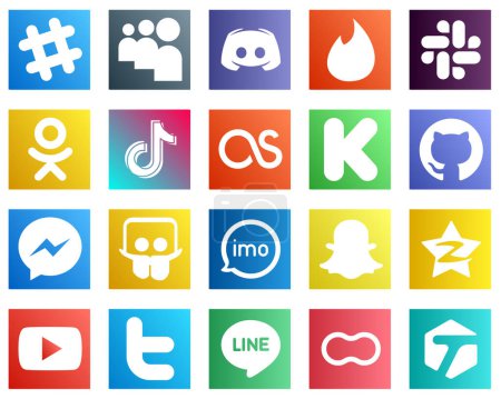 Illustration for 20 Social Media Icons for All Your Needs such as github. kickstarter. odnoklassniki. lastfm and china icons. Elegant and unique - Royalty Free Image