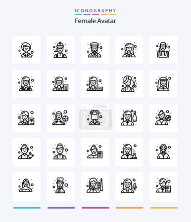 Téléchargez les illustrations : Creative Female Avatar 25 OutLine icon pack  Such As construction worker. researcher. female. mathematician. women - en licence libre de droit