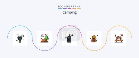 Ilustración de Camping Line Filled Flat 5 Icon Pack Including . lighter. furniture. bench - Imagen libre de derechos