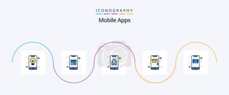 Illustration for Mobile Apps Line Filled Flat 5 Icon Pack Including online. education. date. open message. message - Royalty Free Image