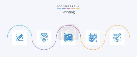 Illustration for Printing Blue 5 Icon Pack Including . dropper. magazine. color. palette - Royalty Free Image