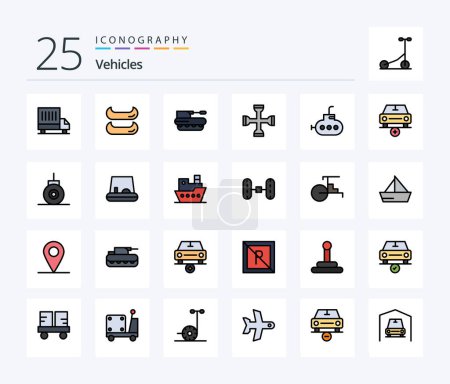 Illustration for Vehicles 25 Line Filled icon pack including add. bathyscaph. panzer. wrench. setting - Royalty Free Image