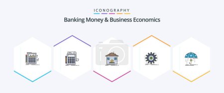Ilustración de Banking Money And Business Economics 25 Paquete de iconos de FilledLine que incluye seguros. finanzas. reembolso. Dinero. ingresos - Imagen libre de derechos