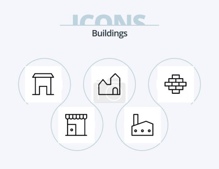 Ilustración de Edificios Línea Icon Pack 5 Icon Design. .. construcción. medieval. edificio. industria - Imagen libre de derechos
