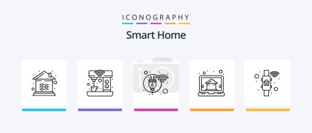 Illustration for Smart Home Line 5 Icon Pack Including smart farm. growth. private. gardening. music system. Creative Icons Design - Royalty Free Image