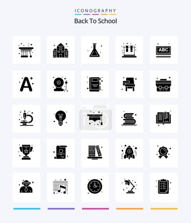 Téléchargez les illustrations : Creative Back To School 25 Glyph Solid Black icon pack  Such As learning. education. school. test. school - en licence libre de droit