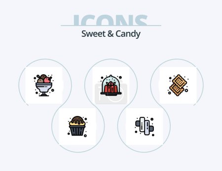 Téléchargez les illustrations : Doux et bonbon ligne rempli Icône Pack 5 Icône Design. . . la nourriture. Des bonbons. guimauve - en licence libre de droit