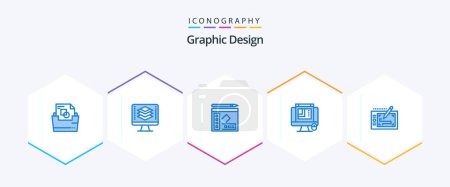 Illustration for Graphic Design 25 Blue icon pack including mobile. web layout. book. web graphics. css design - Royalty Free Image
