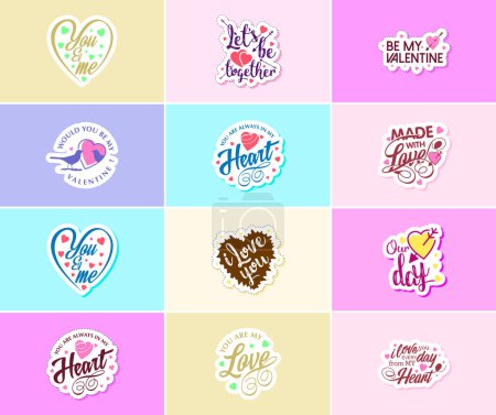 Ilustración de Saying I Love You with Beautiful Valentine's Day Design Stickers - Imagen libre de derechos