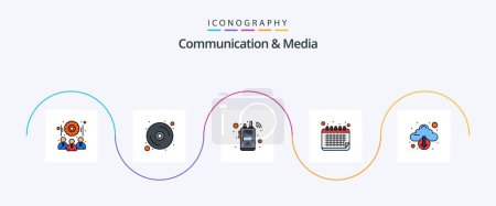 Ilustración de Comunicación y línea de medios llenas plana 5 paquete de iconos incluyendo hacia abajo. horario. comunicación. evento. calendario - Imagen libre de derechos