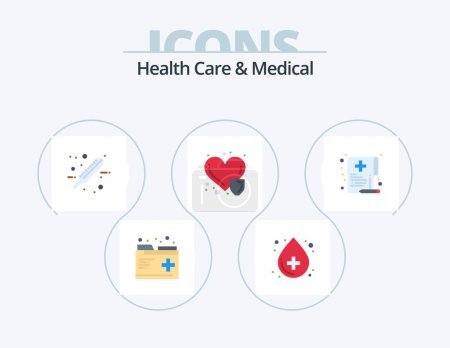Ilustración de Cuidado de la salud y médico plana Icon Pack 5 Icon Design. salud. seguro. Cuidado. enfermedad cardíaca. asistencia sanitaria - Imagen libre de derechos