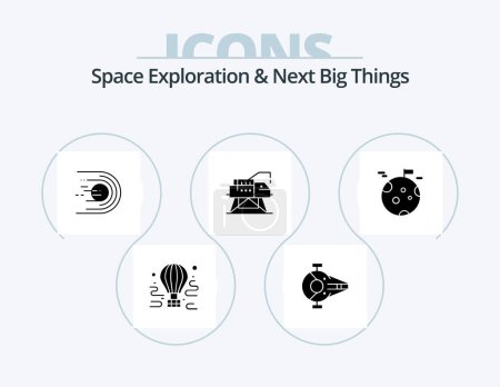 Ilustración de Exploración del espacio y lo siguiente Big Things Glyph Icon Pack 5 Icon Design. Laboratorio. construcción. Nave. espacio. vuelo - Imagen libre de derechos