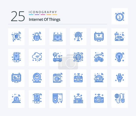 Illustration for Internet Of Things 25 Blue Color icon pack including cpu. wifi. network. screen. wifi - Royalty Free Image