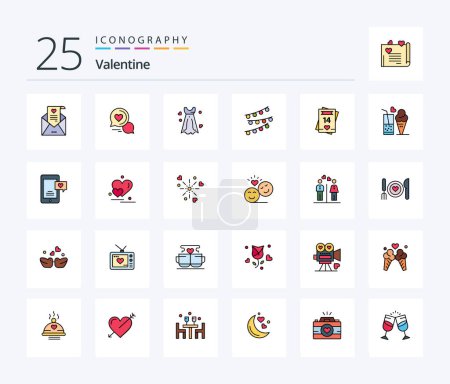 Illustration for Valentine 25 Line Filled icon pack including birthday. celebrations. couple chat. lights. wedding - Royalty Free Image