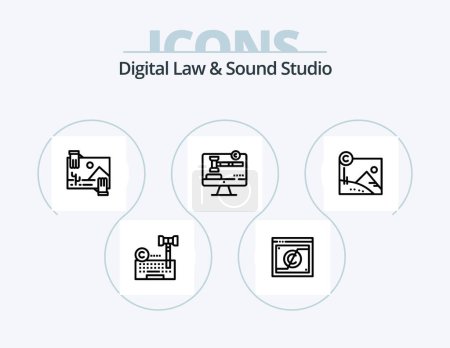 Ilustración de Digital Law And Sound Studio Line Icon Pack 5 Icon Design. dividend. contibution. authorship. records. digital - Imagen libre de derechos