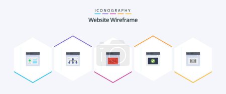 Illustration for Website Wireframe 25 Flat icon pack including mail. browser. share. website. secure - Royalty Free Image