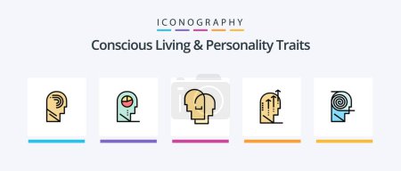 Illustration for Concious Living And Personality Traits Line Filled 5 Icon Pack Including inner. door. manipulate. processing. human. Creative Icons Design - Royalty Free Image