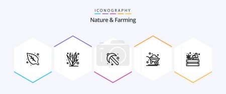Téléchargez les illustrations : Nature And Farming 25 Line icon pack including farming. wheelbarrow. farming. farming. agriculture - en licence libre de droit
