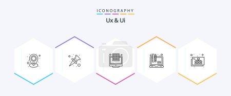 Illustration for Ux And Ui 25 Line icon pack including site map. map. dpi. laptop. development - Royalty Free Image