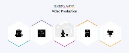 Illustration for Video Production 25 Glyph icon pack including video . play . voice. recording - Royalty Free Image