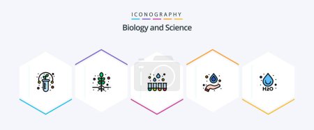Téléchargez les illustrations : Biology 25 FilledLine icon pack including . water. laboratory. ho. science - en licence libre de droit