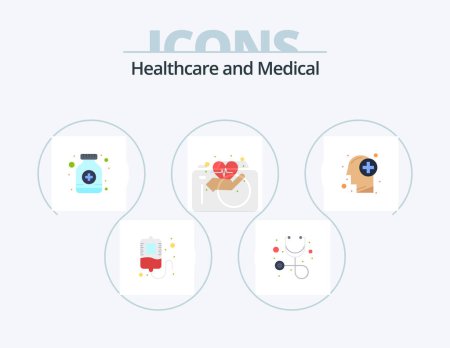 Téléchargez les illustrations : Icône plate médicale Pack 5 Icône Design. . médical. bouteille de sirop. soins de santé. amour - en licence libre de droit