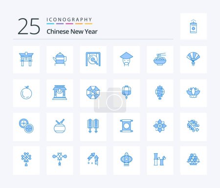 Illustration for Chinese New Year 25 Blue Color icon pack including food. chinese. gong. monk. emperor - Royalty Free Image