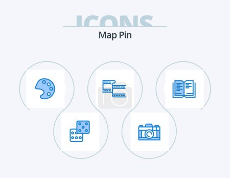Téléchargez les illustrations : Map Pin Blue Icon Pack 5 Icon Design. . . tools. school. book - en licence libre de droit