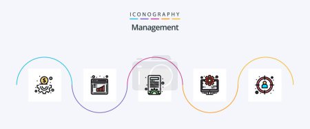 Téléchargez les illustrations : Ligne de gestion rempli plat Pack de 5 icônes y compris la cible. manager. options. gestion. gestion - en licence libre de droit