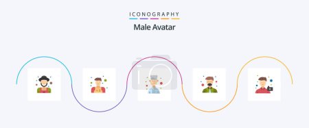Téléchargez les illustrations : Male Avatar Flat 5 Icon Pack Including photo. image. chef. camera. professor - en licence libre de droit