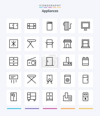 Illustration for Creative Appliances 25 OutLine icon pack  Such As appliances. icebox. heat. fridge. television - Royalty Free Image