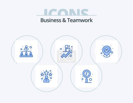 Illustration for Business And Teamwork Blue Icon Pack 5 Icon Design. human. employee. zoom. goal. achievement - Royalty Free Image