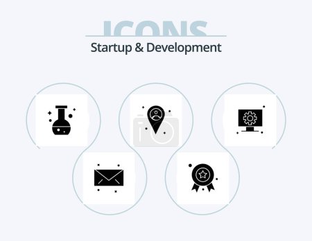 Illustration for Startup And Develepment Glyph Icon Pack 5 Icon Design. gear. hardware. flask. computer. map - Royalty Free Image