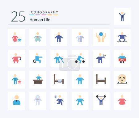 Téléchargez les illustrations : Pack d'icônes Human 25 Flat Color incluant le monde. soins. Mec. prêtre. personnes - en licence libre de droit