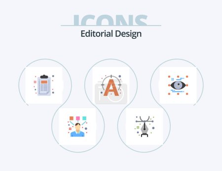 Ilustración de Diseño editorial Flat Icon Pack 5 Icon Design. Ojo. art. portapapeles. conectar. texto - Imagen libre de derechos