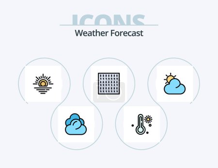 Téléchargez les illustrations : Ligne météo rempli Icône Pack 5 Icône Design. . le temps. pluie. chaud. météo - en licence libre de droit