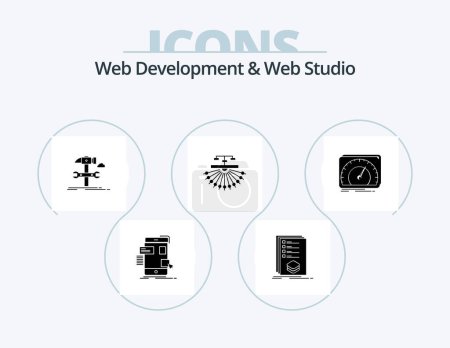 Téléchargez les illustrations : Web Development And Web Studio Glyph Icon Pack 5 Icon Design. site. optimization. listing. service. hammer - en licence libre de droit