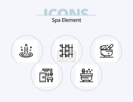 Téléchargez les illustrations : Spa Element Line Icon Pack 5 Icon Design. spa. bain. bougie. élément. acupuncture - en licence libre de droit