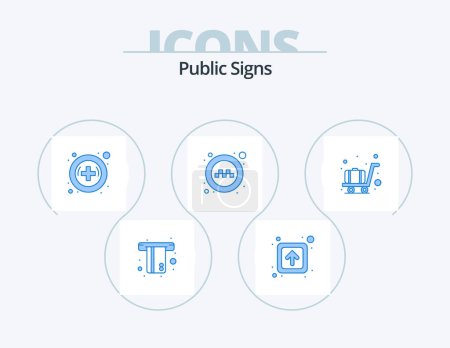 Ilustración de Public Signs Blue Icon Pack 5 Icon Design. trolley. airport. hospital. taxi. service - Imagen libre de derechos
