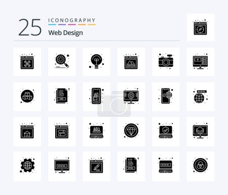 Illustration for Web Design 25 Solid Glyph icon pack including camera. web. search. photo. web - Royalty Free Image