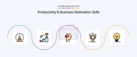 Illustration for Productivity And Business Motivation Skills Line Filled Flat 5 Icon Pack Including organization. human. trophy cup. ability. mental - Royalty Free Image