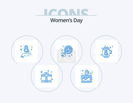 Téléchargez les illustrations : Womens Day Blue Icon Pack 5 Icon Design. tea. day. day. coffee. power - en licence libre de droit