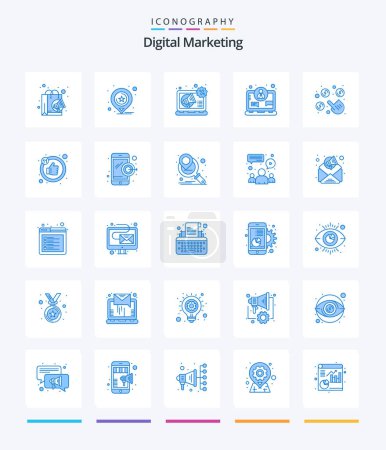 Téléchargez les illustrations : Creative Digital Marketing 25 Pack icône bleue tels que payer. internet. la publicité. numérique. affaires - en licence libre de droit