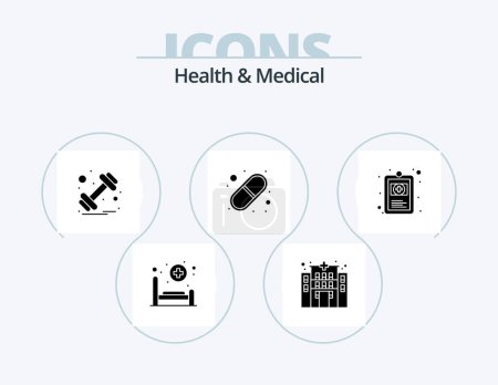 Illustration for Health And Medical Glyph Icon Pack 5 Icon Design. hospital chart. clinical record. gym. pills. medical - Royalty Free Image