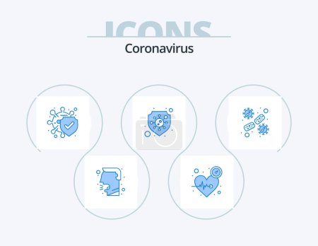Téléchargez les illustrations : Coronavirus Blue Icon Pack 5 Icon Design. corona. bactéries. maladie. virus. sécurité - en licence libre de droit