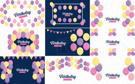 Illustration for Happy Birthday written in a decorative. vintage font with a background of party streamers and confetti - Royalty Free Image