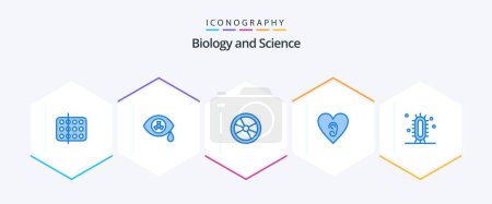 Illustration for Biology 25 Blue icon pack including experiment. love. biology. heart. laboratory - Royalty Free Image