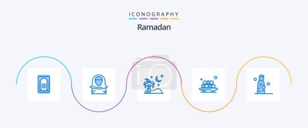Illustration for Ramadan Blue 5 Icon Pack Including islam. meal. ramadan. lunch. food - Royalty Free Image